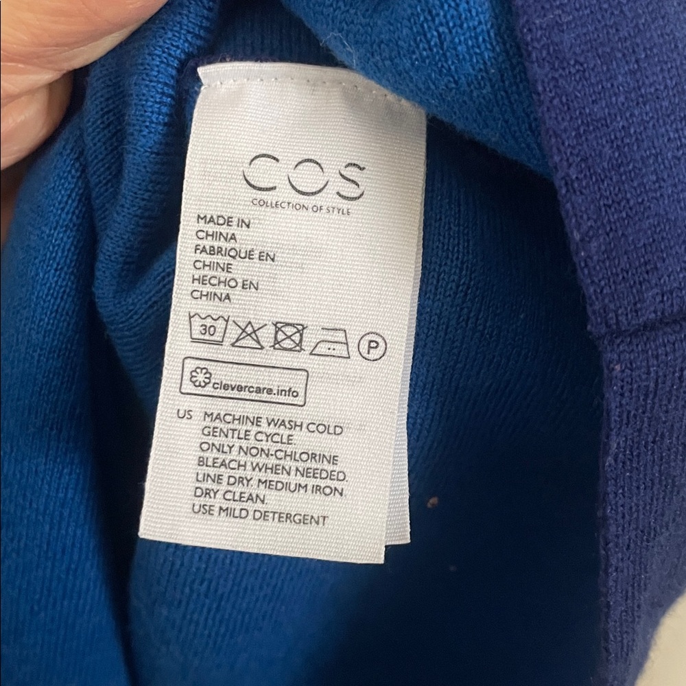 COS Medium Blue Wool 3/4 Quarter Length Sleeve Sweater - Picture 3 of 6